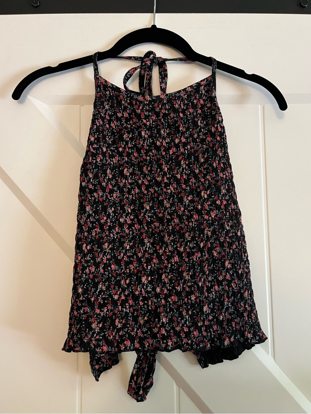 Black Floral Tie-Back Halter Top